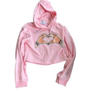 Lola + The Boys Girls Pink Swiftie Heart Hands Rhinestone Hoodie Size 12 NWOT